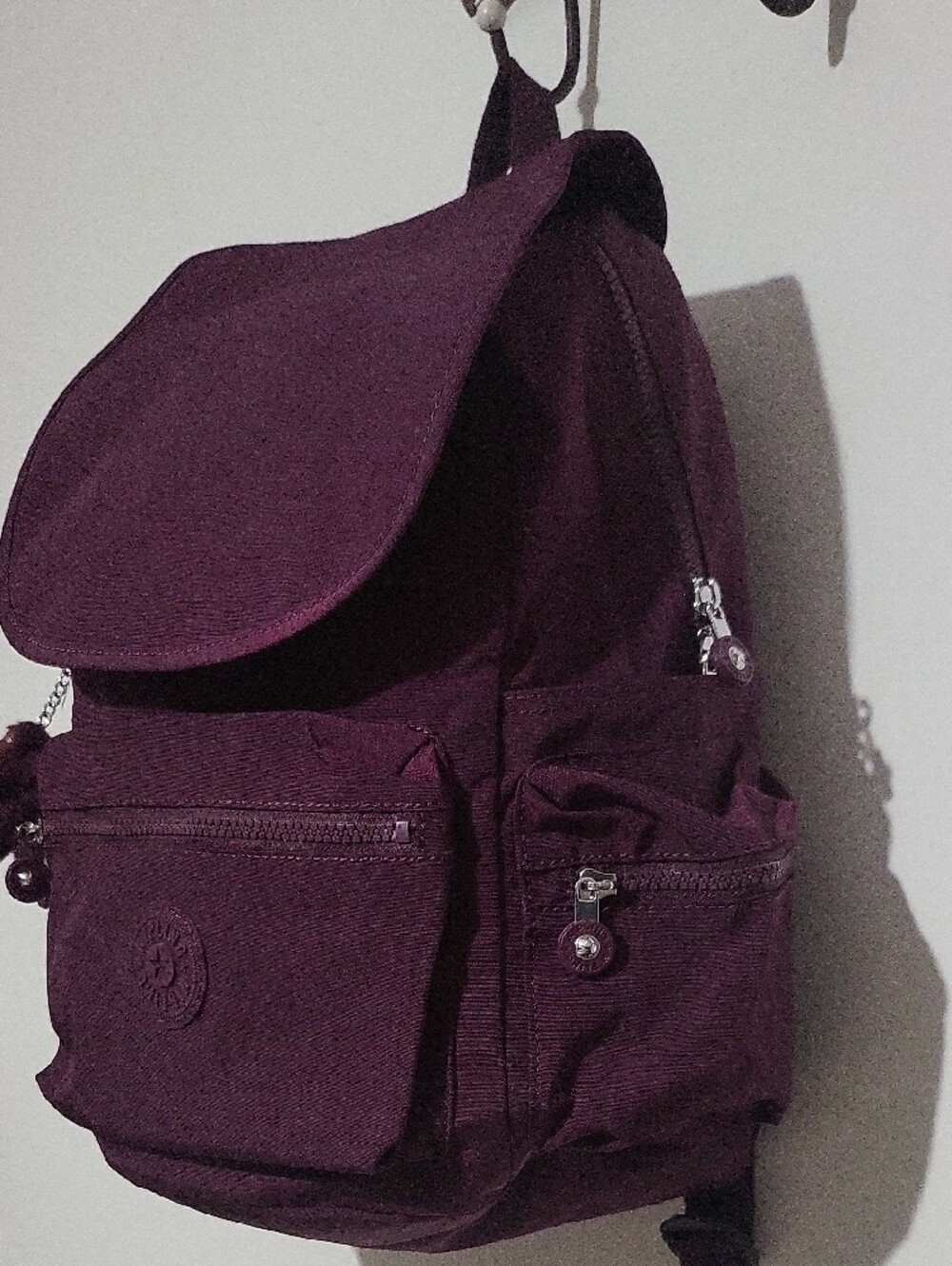 New Kipling Deep Plum Backpack with Signature Monkey Keychain - Picture 4 of 7